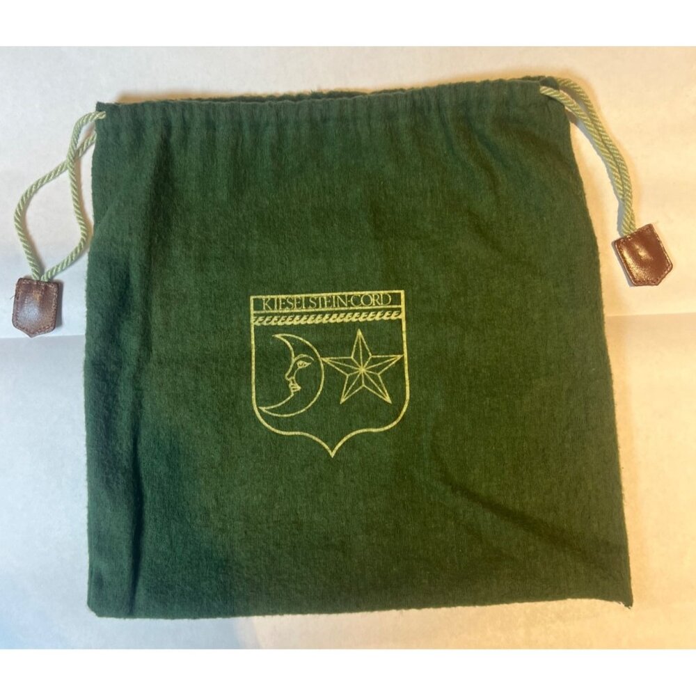 Kieselstein-Cord Green Purse Dust Bag Leather Accents Drawstring Closure 11"x11"
